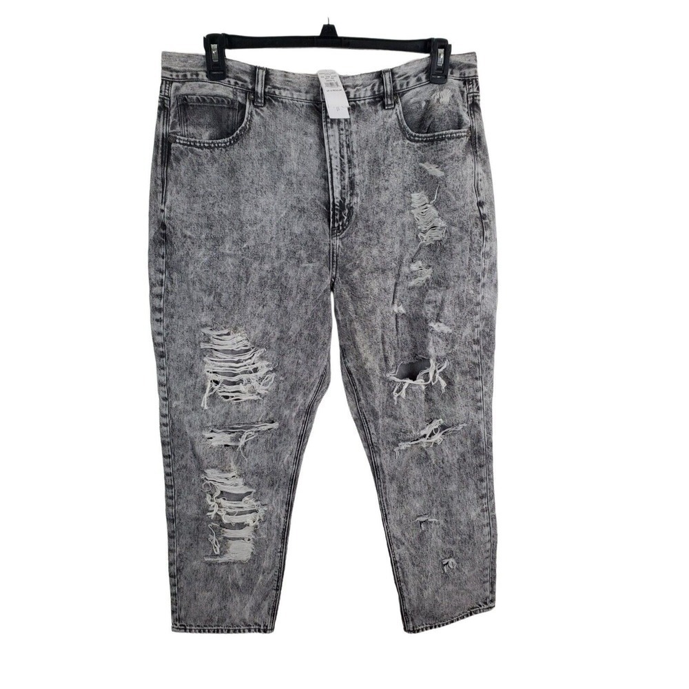 American Eagle Jeans Plus Size 18 Womens Mom Jean High Rise Distressed Grey Acid